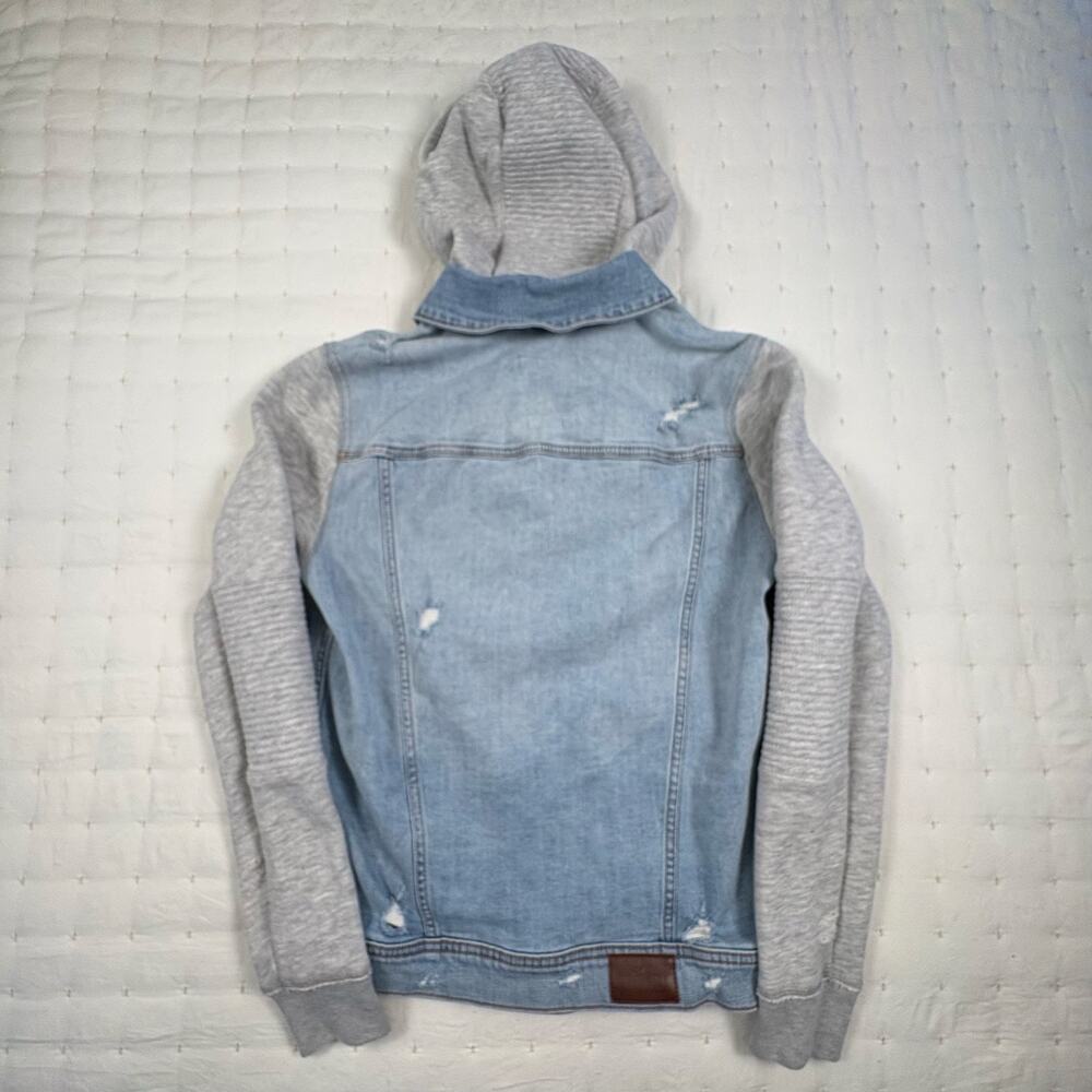 Hollister Mixed Media Jean Jacket Hoodie Women's M Blue Denim Streetwear - Picture 6 of 11